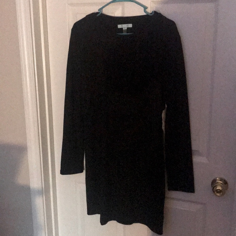 Charcoal grey fitted sweater dress